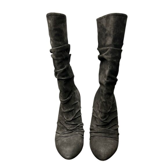 Christian Louboutin Gray Suede Slouch Boots Red Sole Stiletto Heel Size 37.5 - Picture 2 of 6